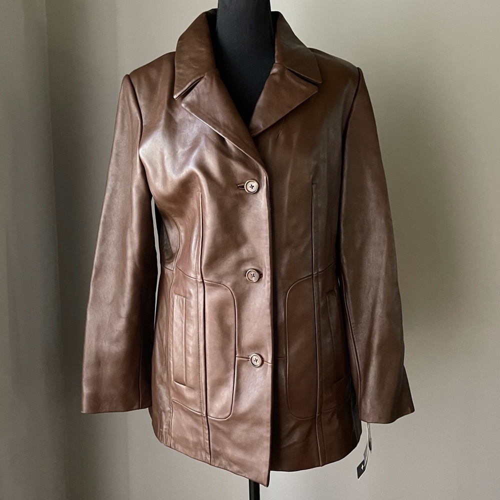 Anne Klein Leather Jacket with removable Faux Fir lining NWT